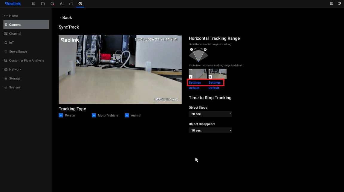Set up Horizontal Tracking Range
