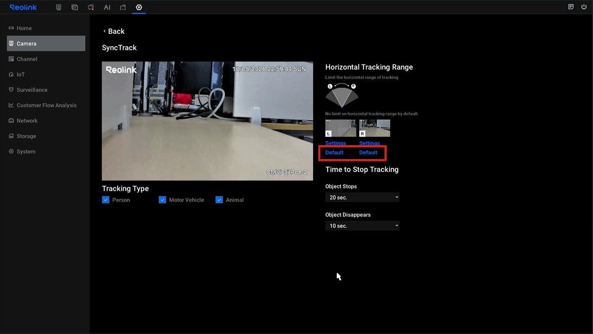 Default Horizontal Tracking Range