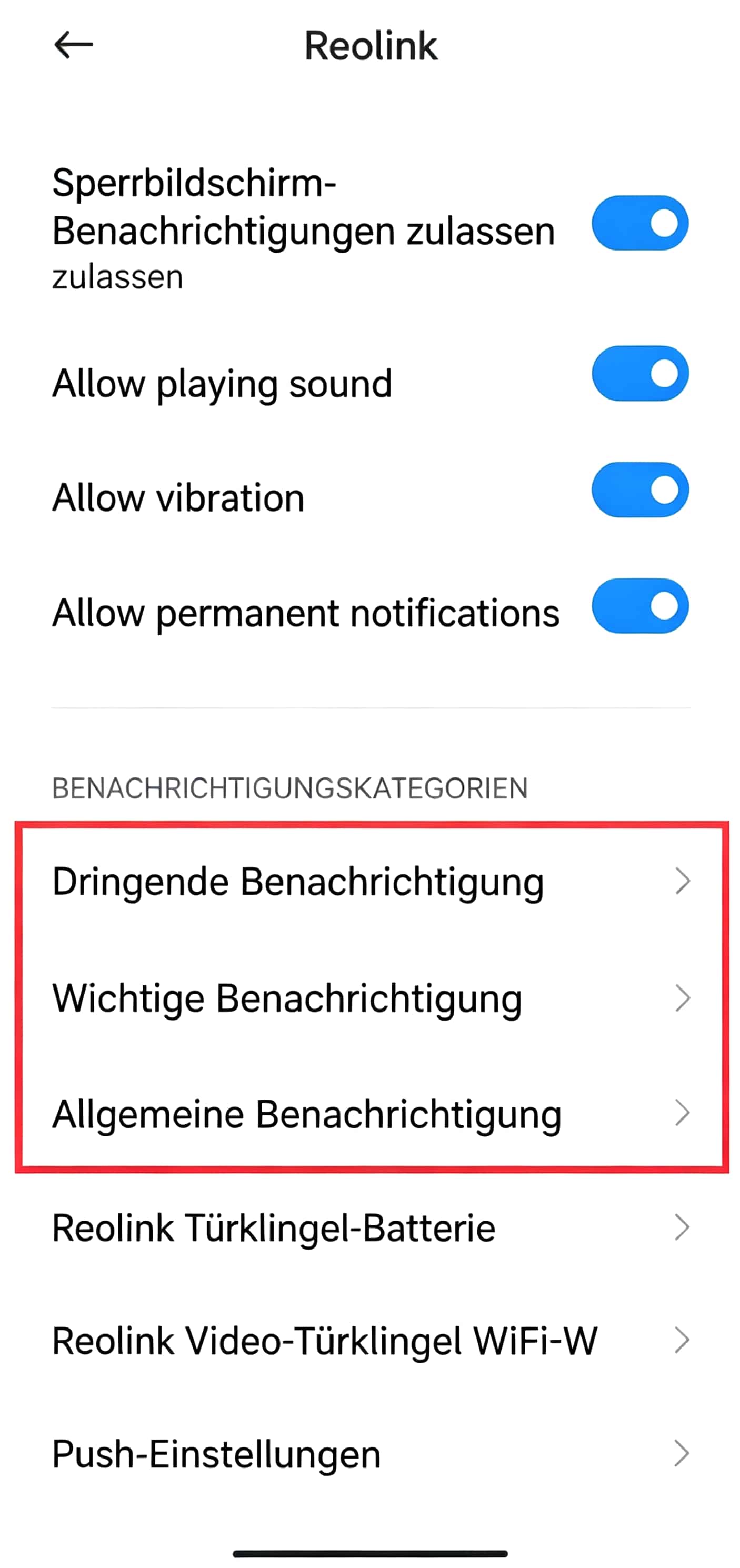 notification categories