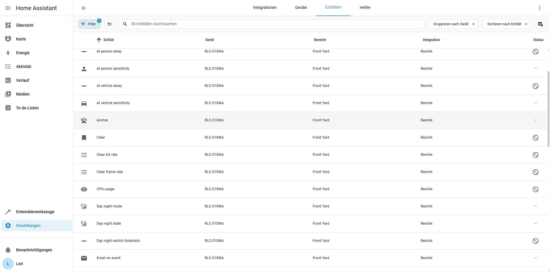 Entities page