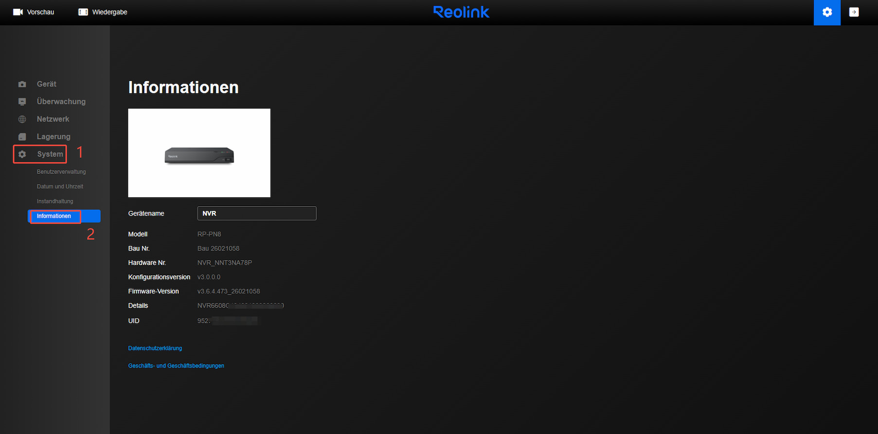 NVR web info