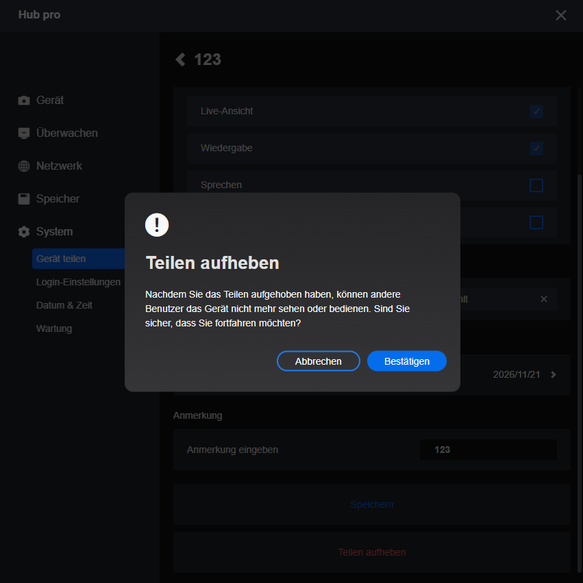 confirm client cancel sharing