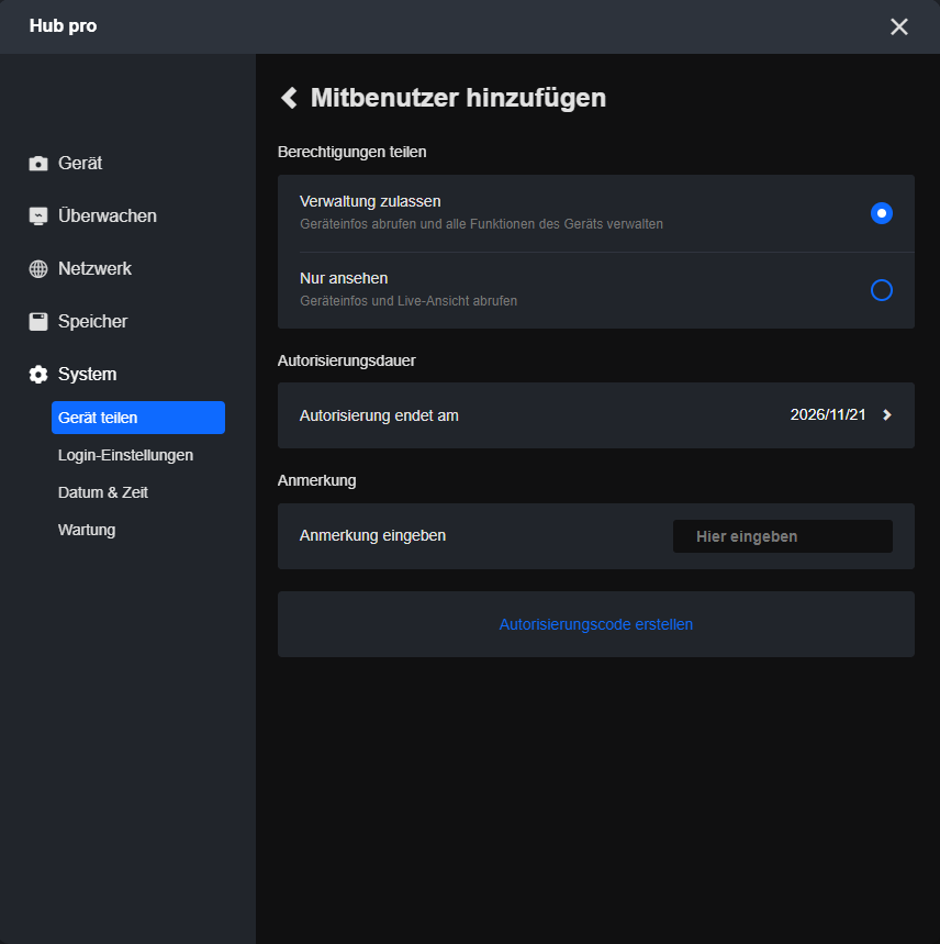 client home hub add share user