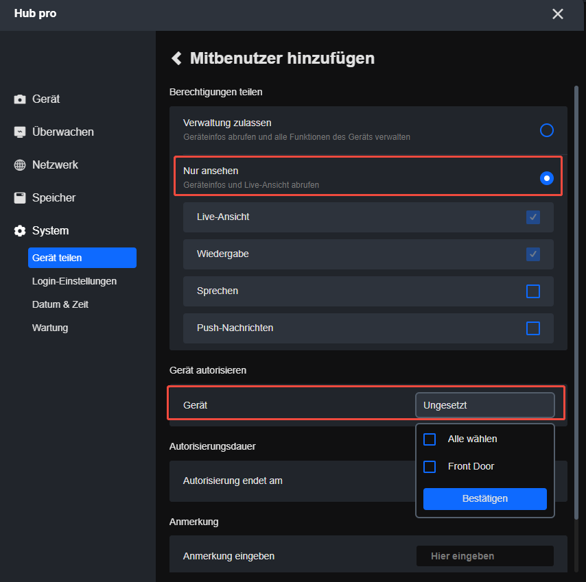 client view only settings home hub