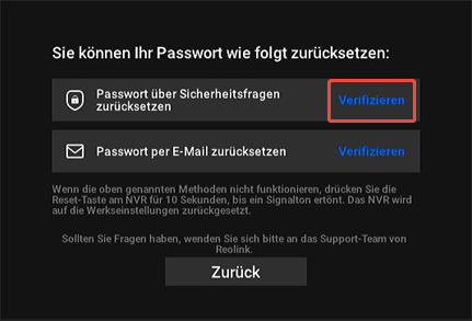 NVR verify for recovery questions