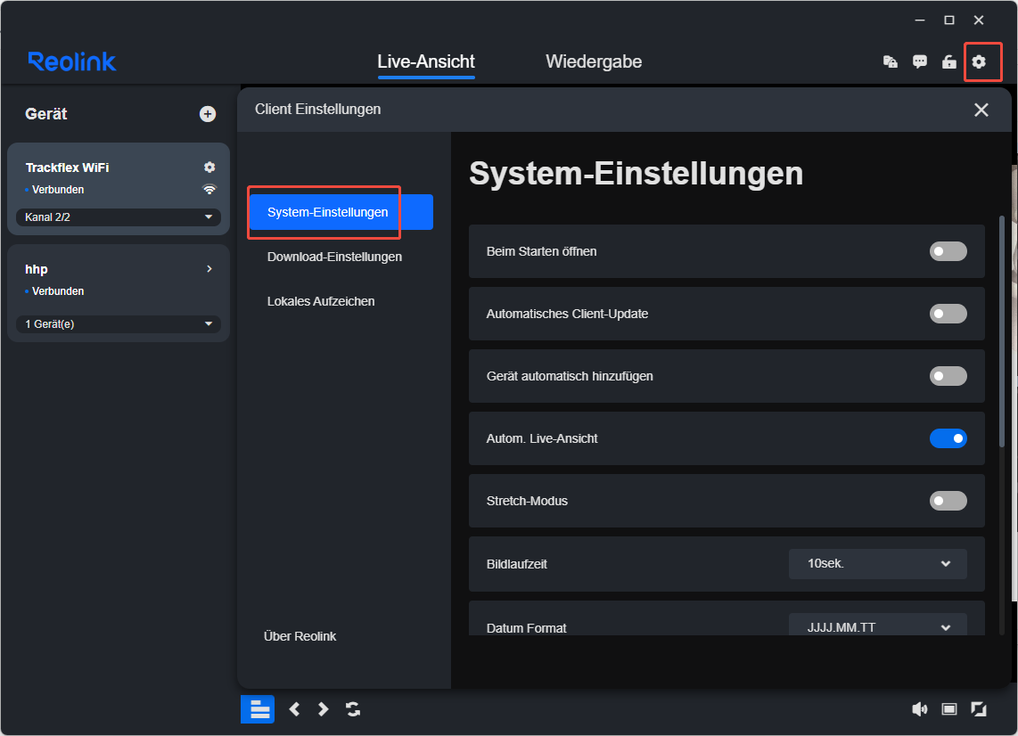 Client system settings