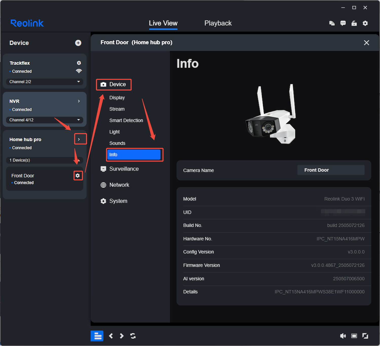 home hub camera info