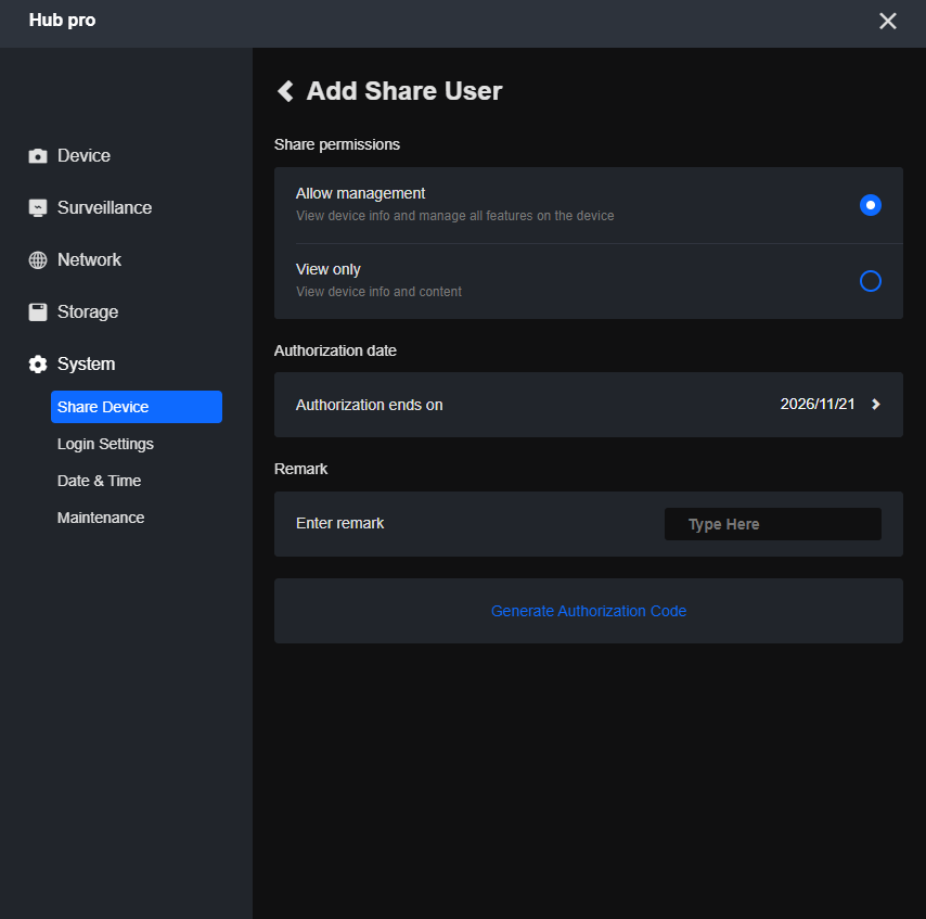 client home hub add share user