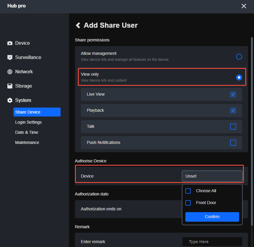 client view only settings home hub