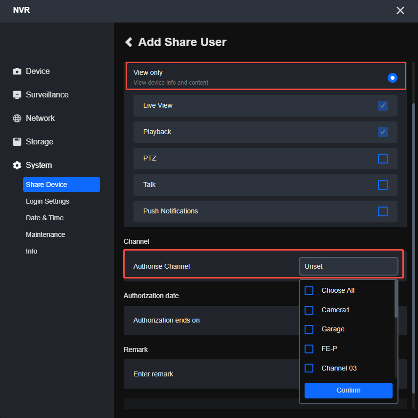 client view only settings nvr