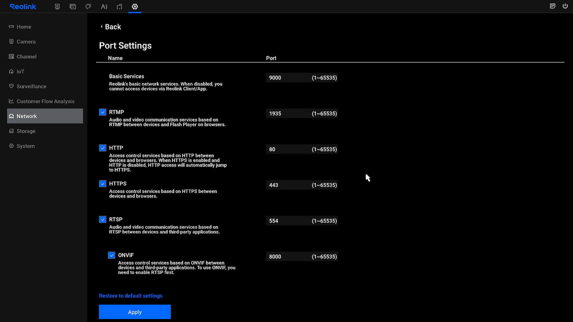 nvr port settings