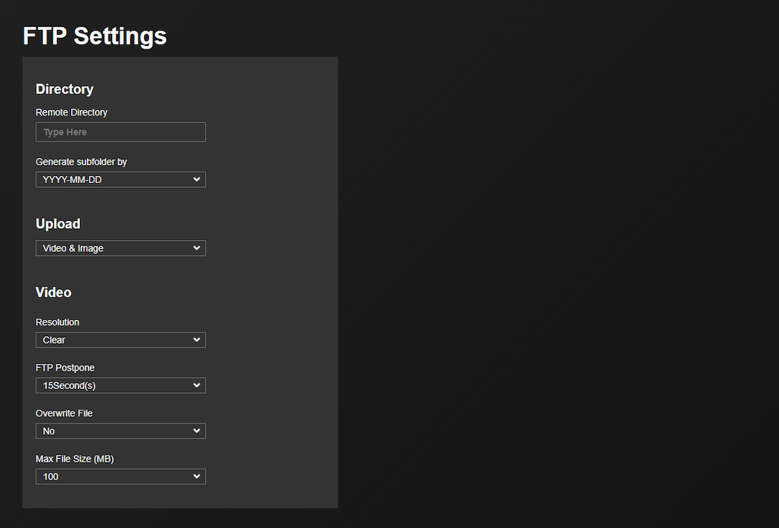 WEB FTP settings