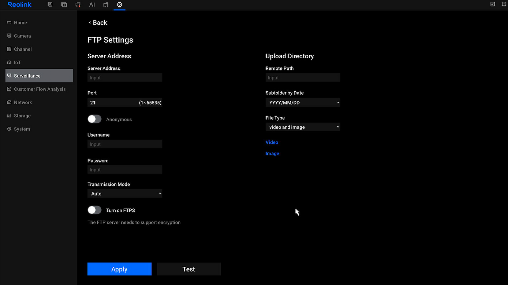 New UI FTP settings page