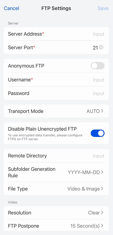 FTP settings