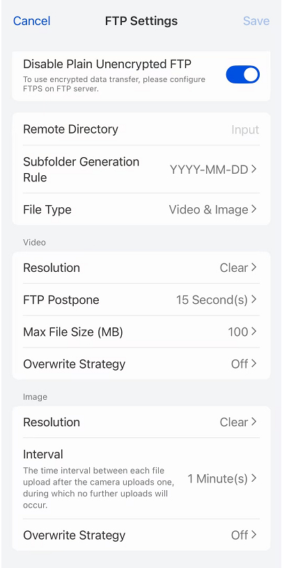 FTP settings