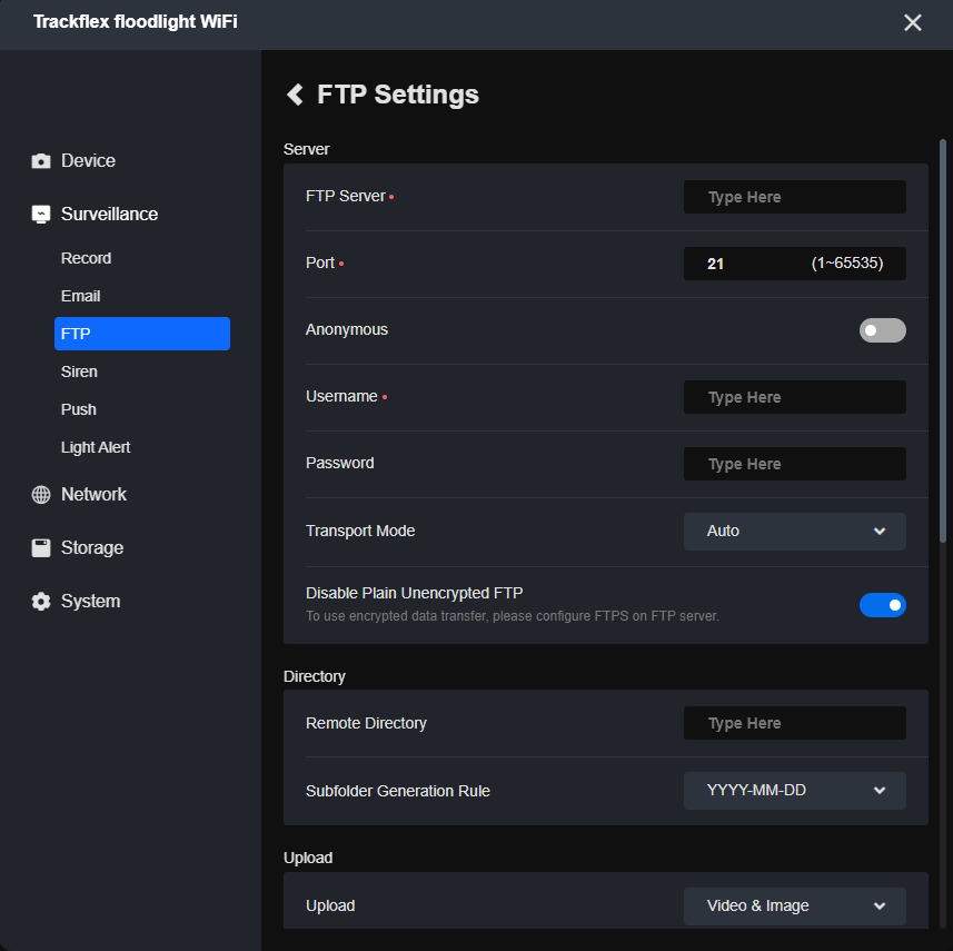 client FTP Setting