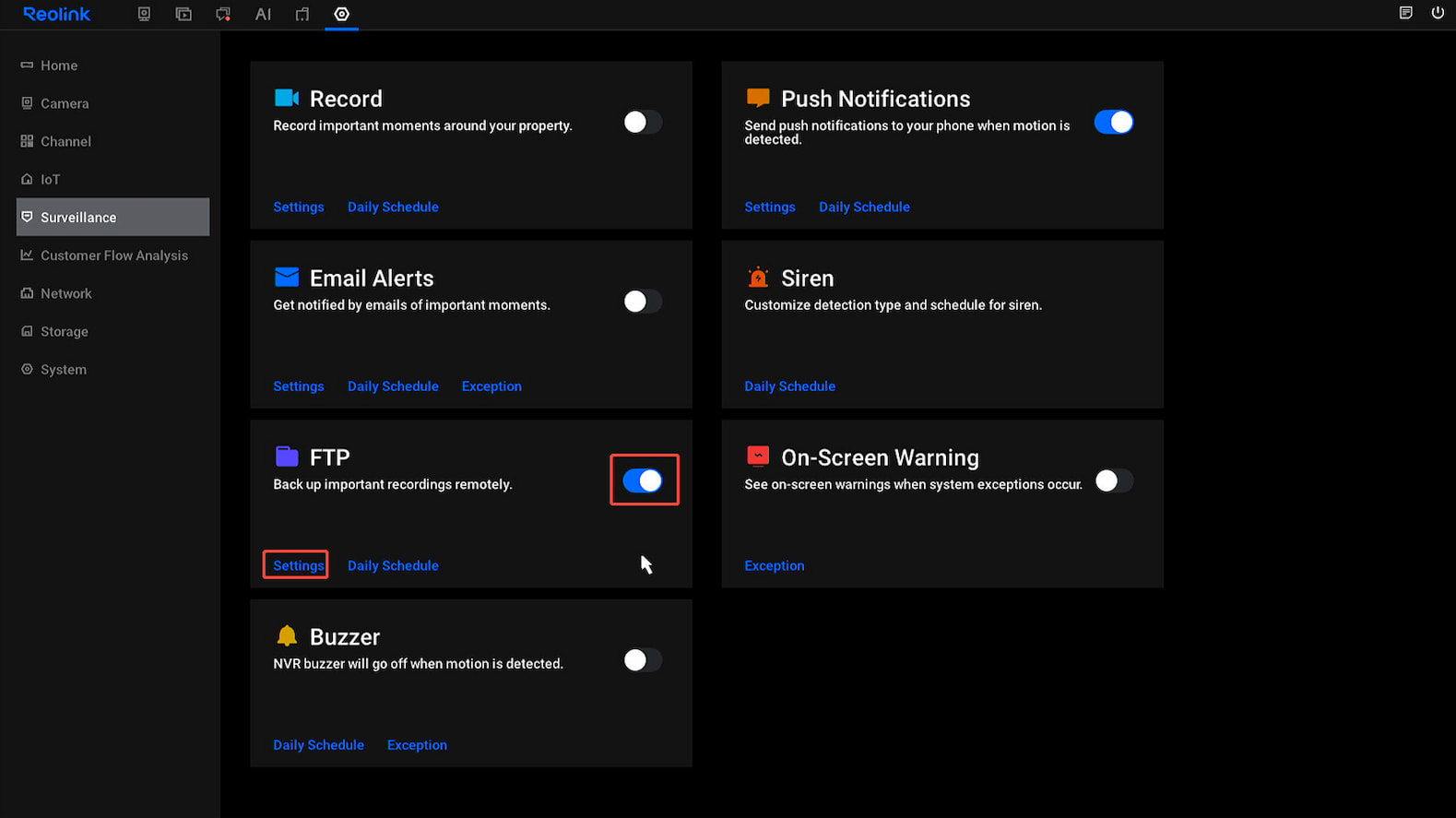 New UI FTP settings