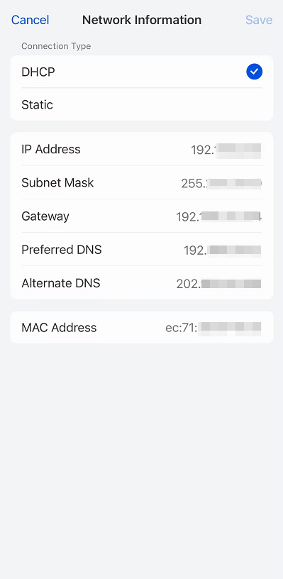 check the app network information