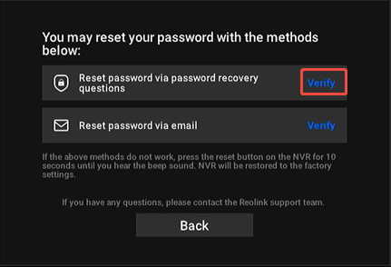 NVR verify for recovery questions
