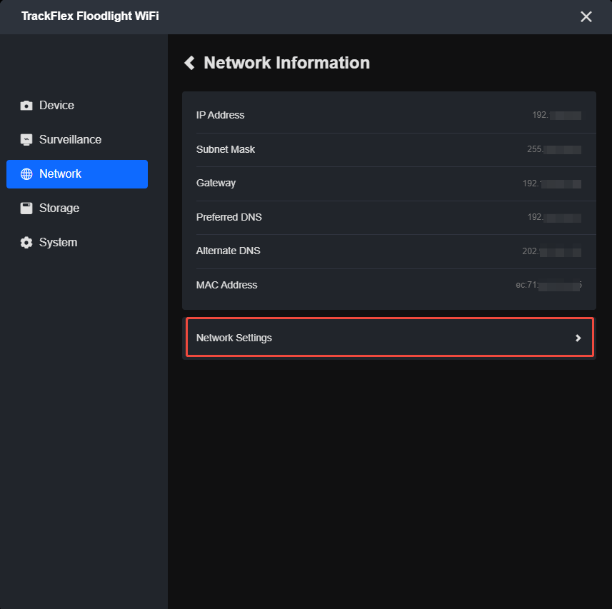 client network settings