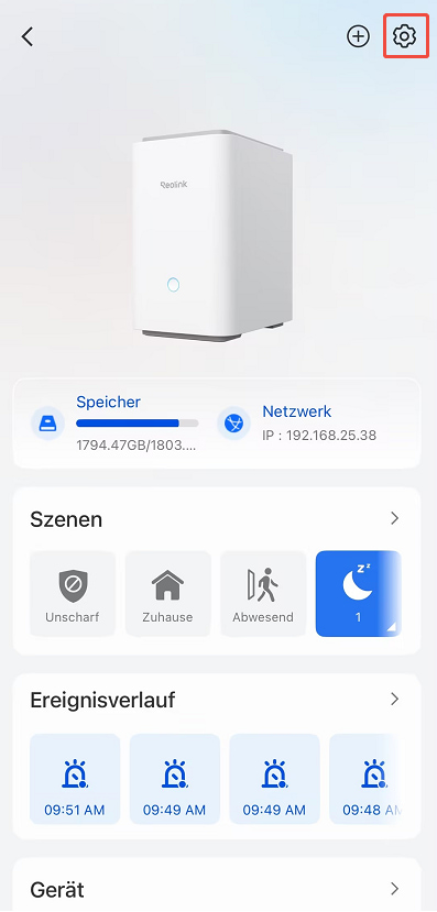 home hub settings button