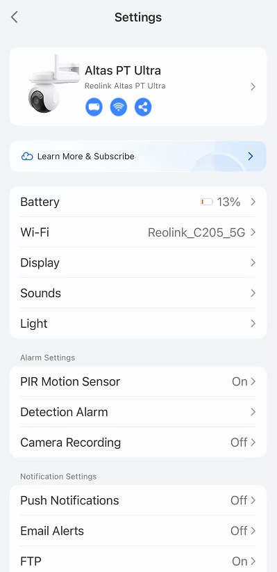 device settings page