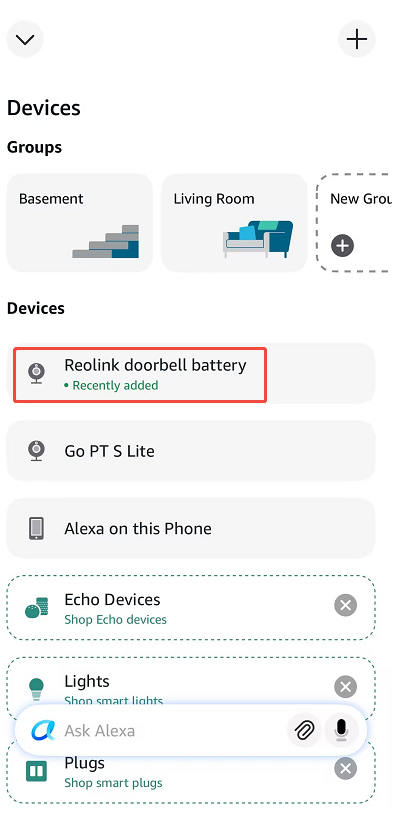 tap device Alexa App