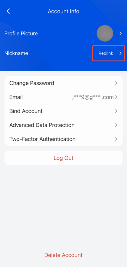 change your Nickname on  Account Info