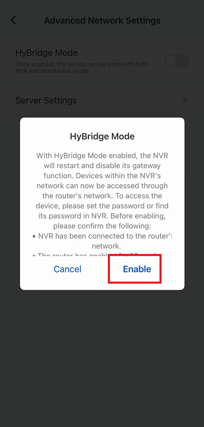 tapping "Enable"