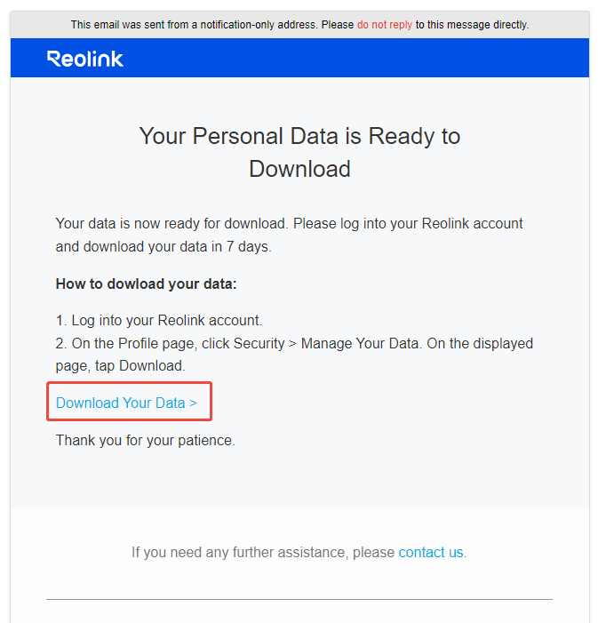 download your data email