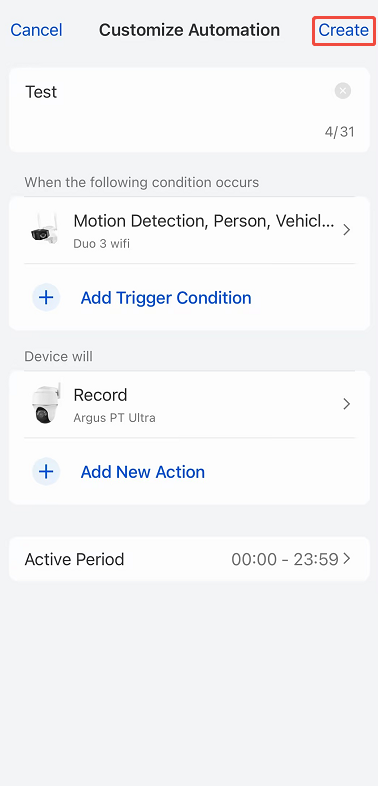 Tap Create