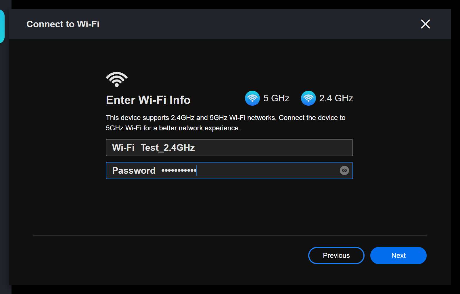 enter wifi info