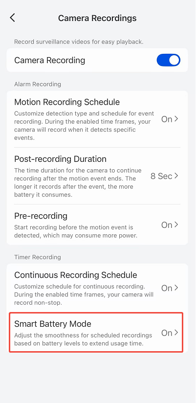  Camera Recordings page