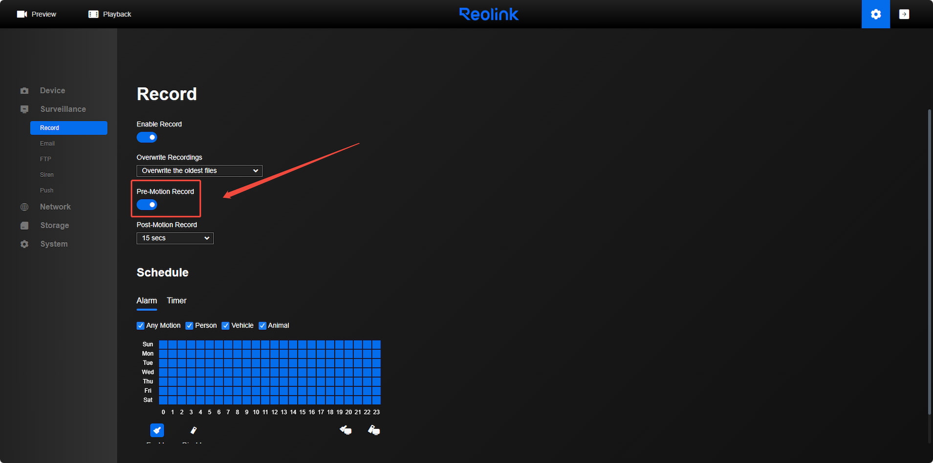 web Pre Motion Record
