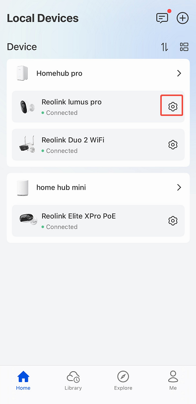 camera's settings of homehub