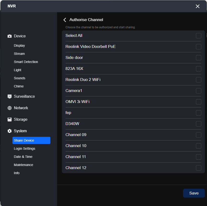 Authorise channel