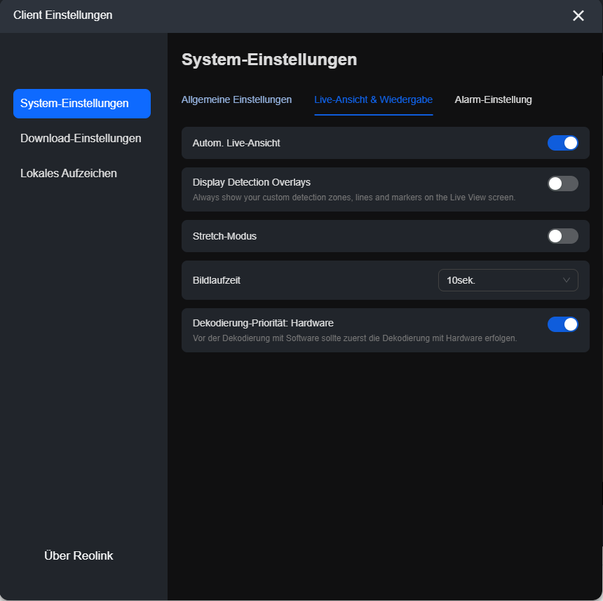 Registerkarten Live-Ansicht und Wiedergabe
