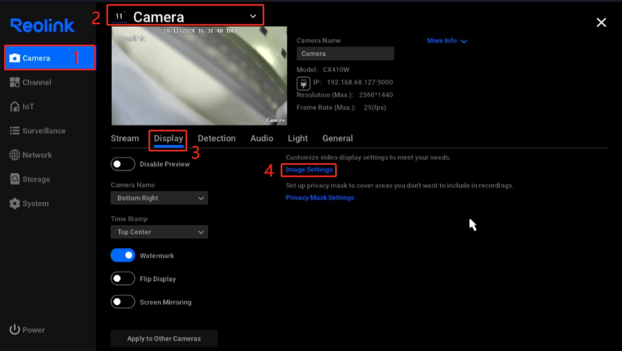 enter image settings from begin