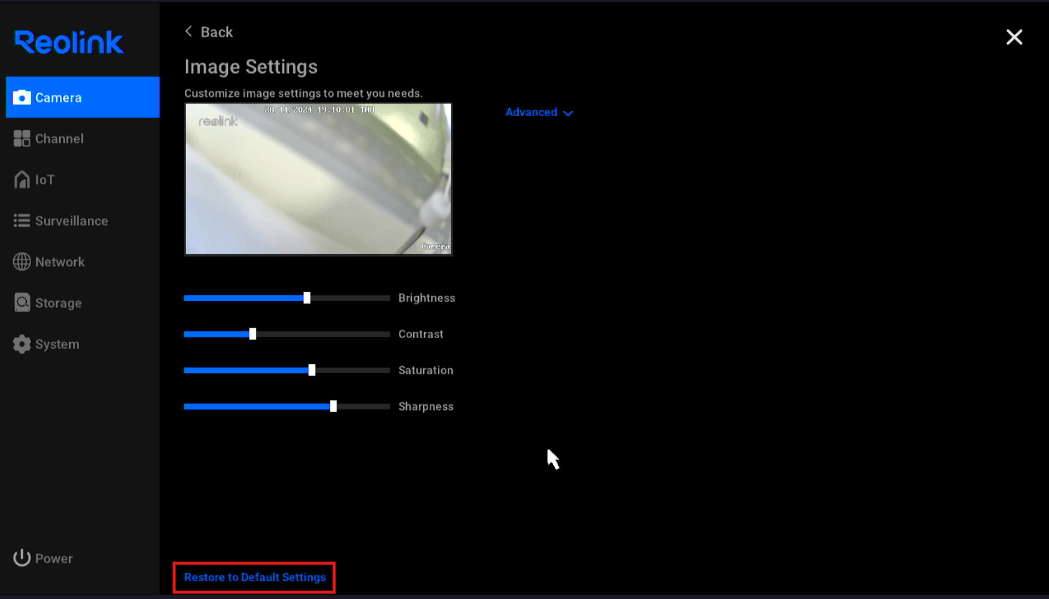 restore to default settings image settings