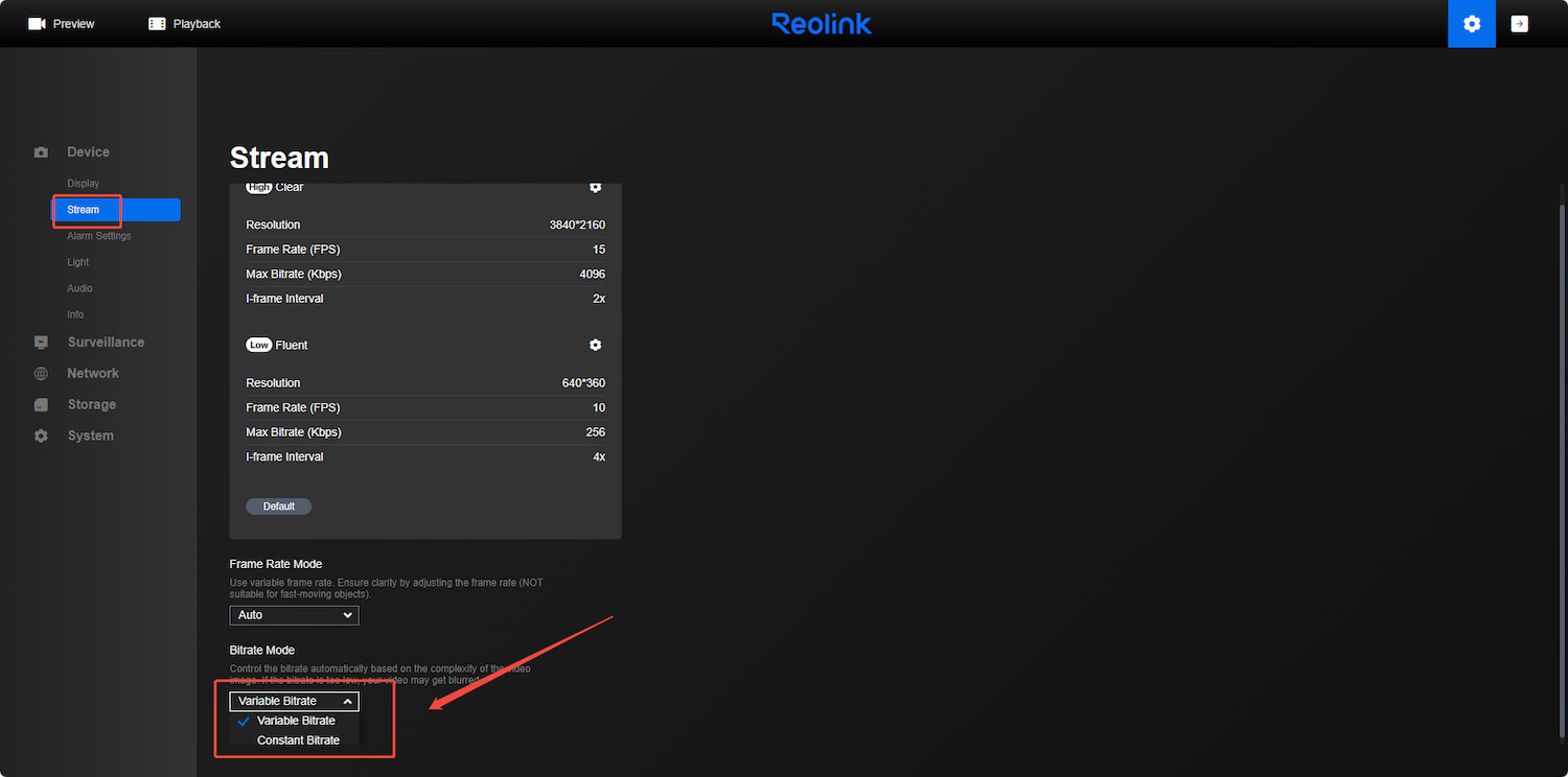 web Bitrate Mode