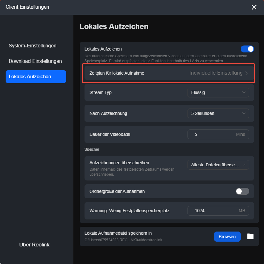 Lokaler Aufnahmeplan