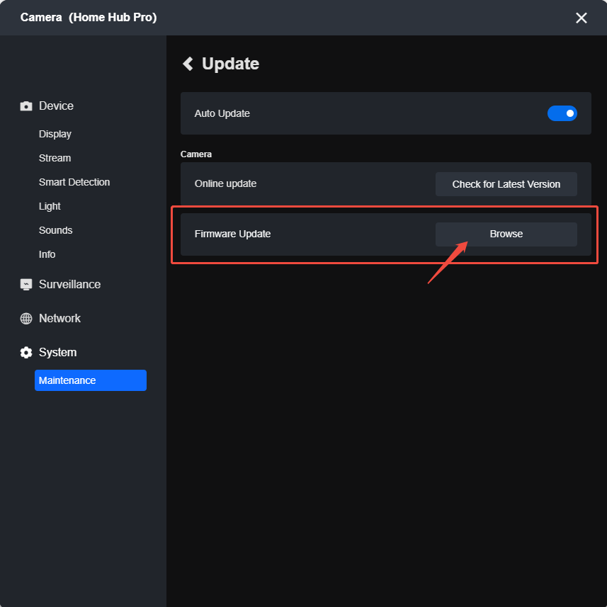 click browse for both hub and cameras