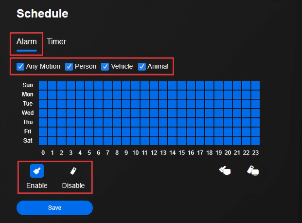 alarm recording schedule