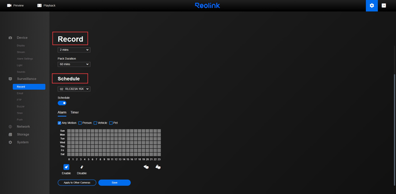 NVR alarm page（web）