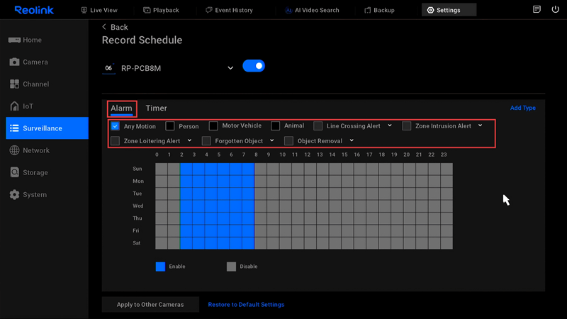 alarm page