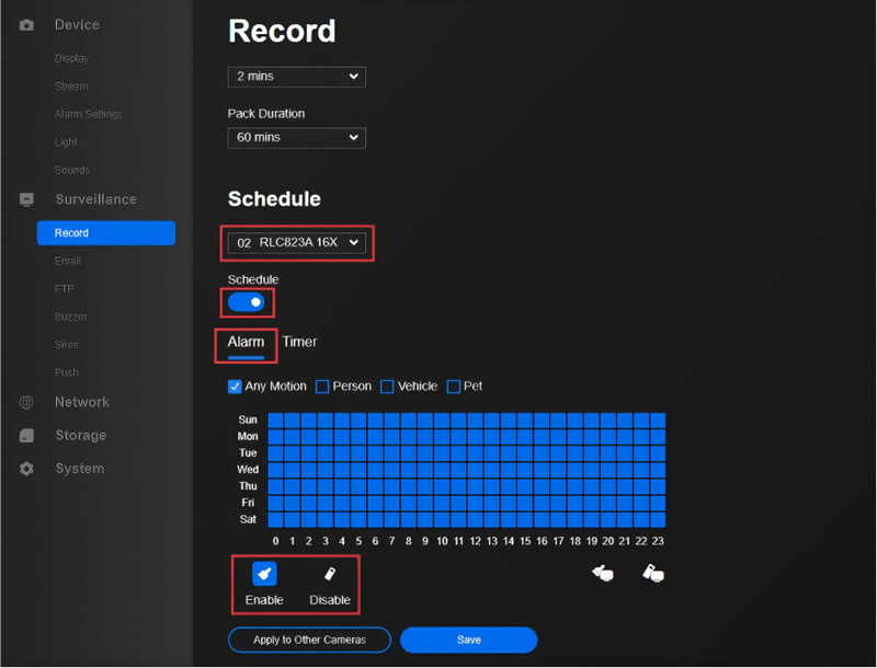 nvr record schedule