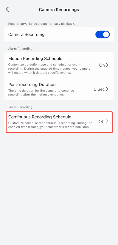 camera recording time schedule