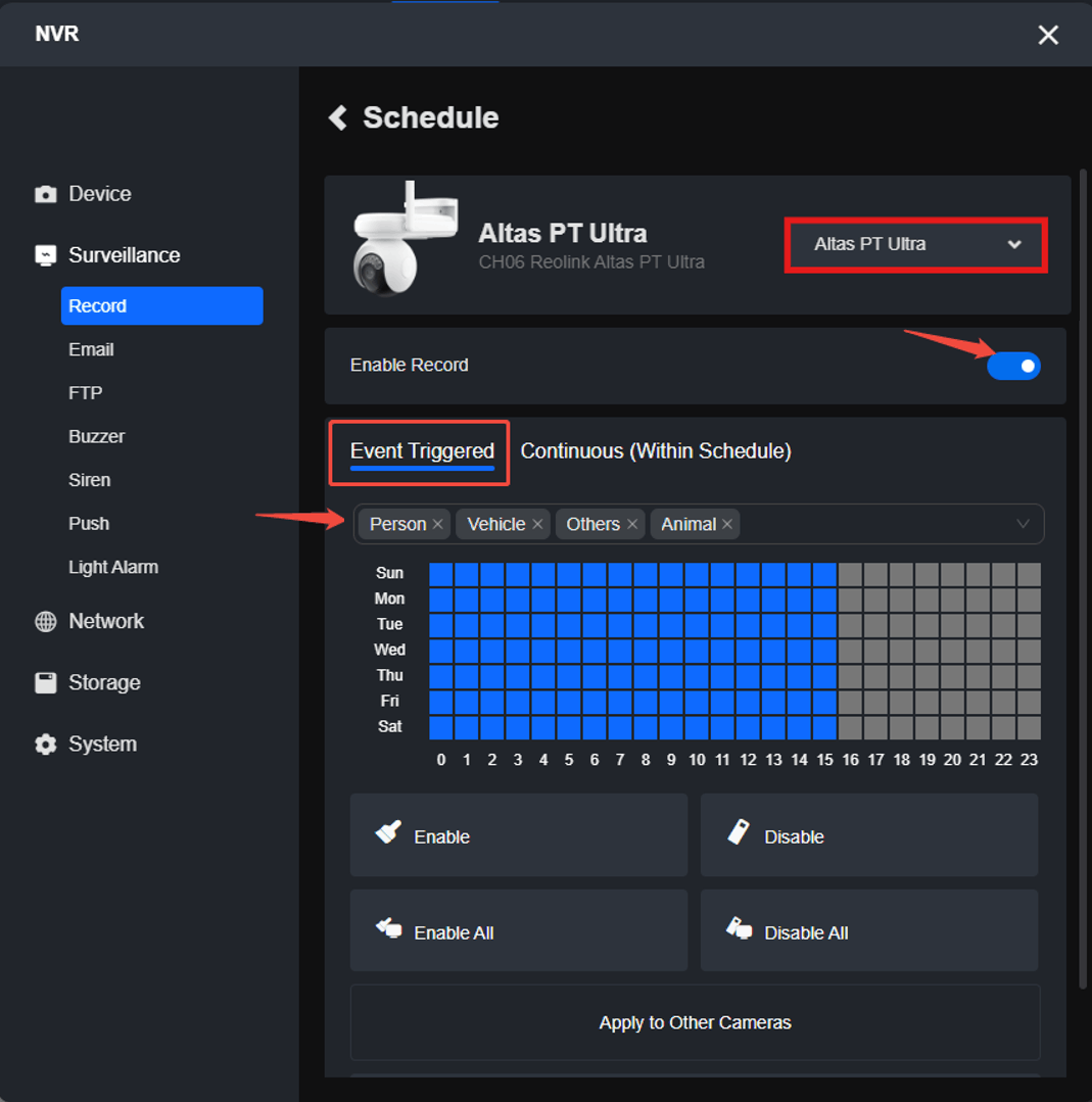 NVR event triggered