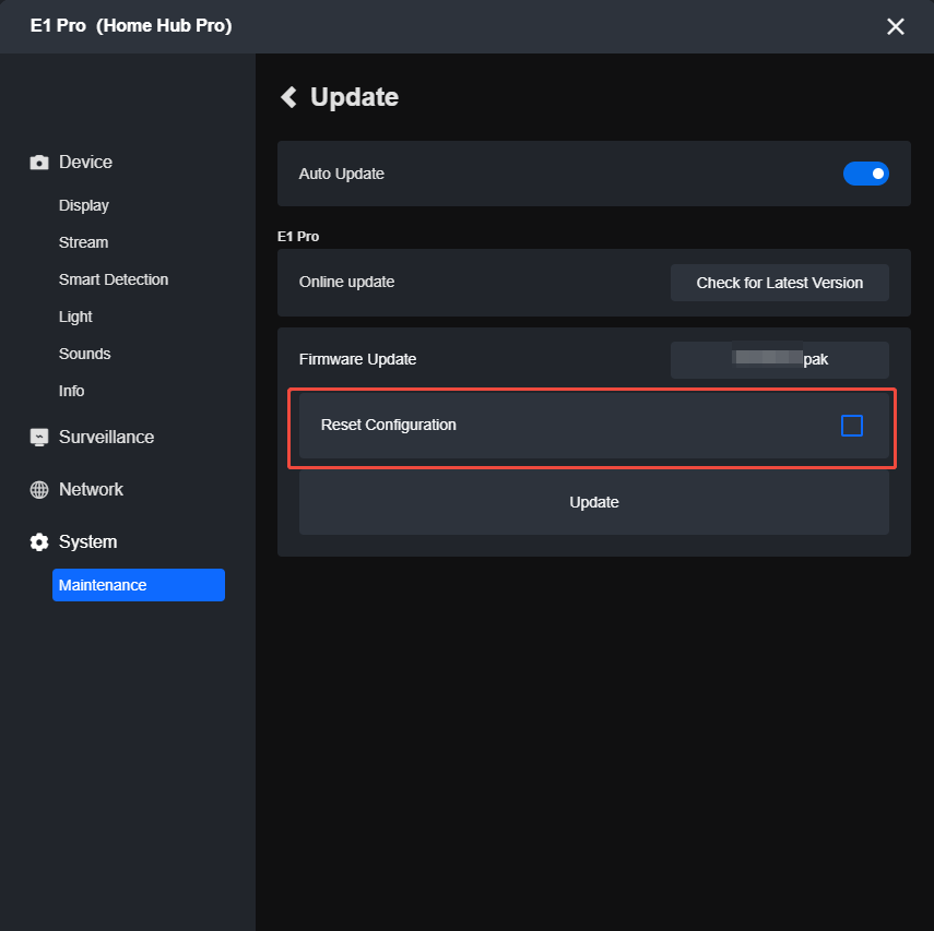 hub Reset Configuration