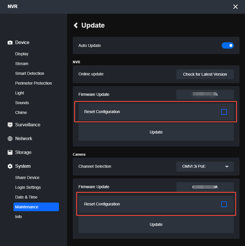 Reset Configuration nvr